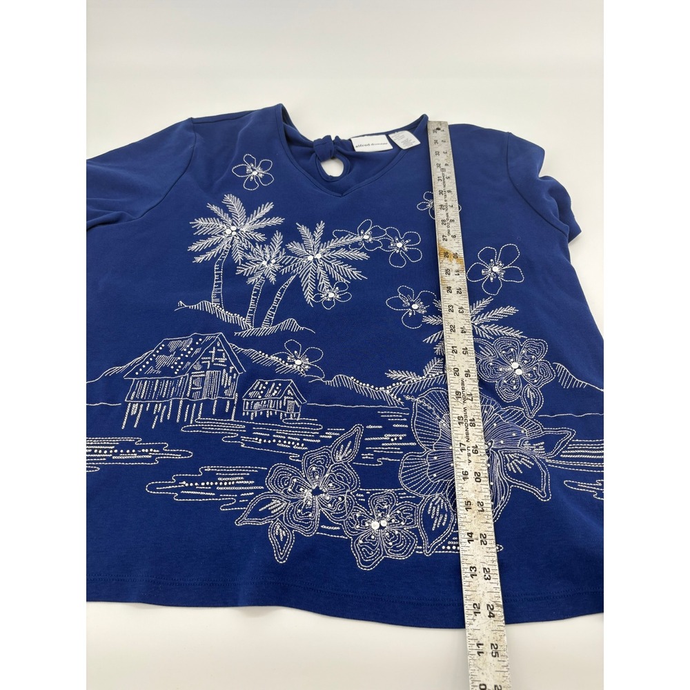 Alfred Dunner Blue Palm‎ Tree Floral Embroidered T-Shirt Top XL - Picture 5 of 6